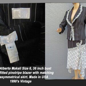 Sz 6 Alberto Makali 2 piece set, 36" bust, Fully lined blazer, Asymmetric skirt